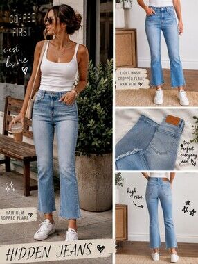 Hidden Jeans Cropped Flare Raw Hem Light Wash High Rise Size 27
